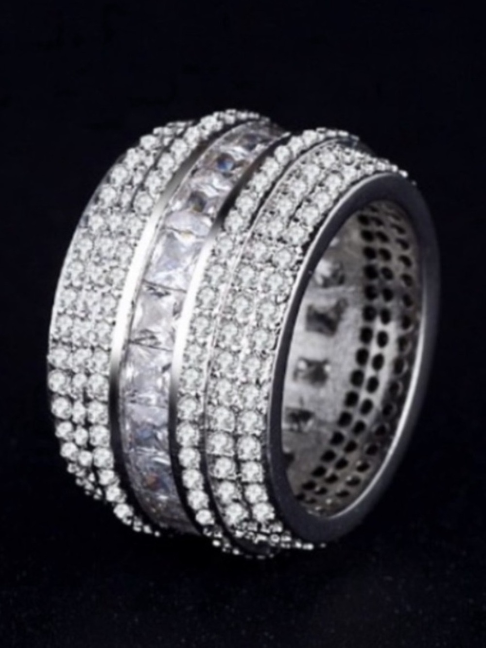 NEW WIDE 925 STERLING SILVER DIAMOND RING, CUTE RING, SHINY RING. - Picture 4 of 5